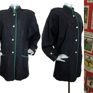 Vintage Bavarian Folk Jacket/Navy Blue Green  Long Length Jacket/UK 14-16 Fr 44/Wool/Oktoberfest/Cottagecore/Austrian/Trachten/Tyrol/Batwing