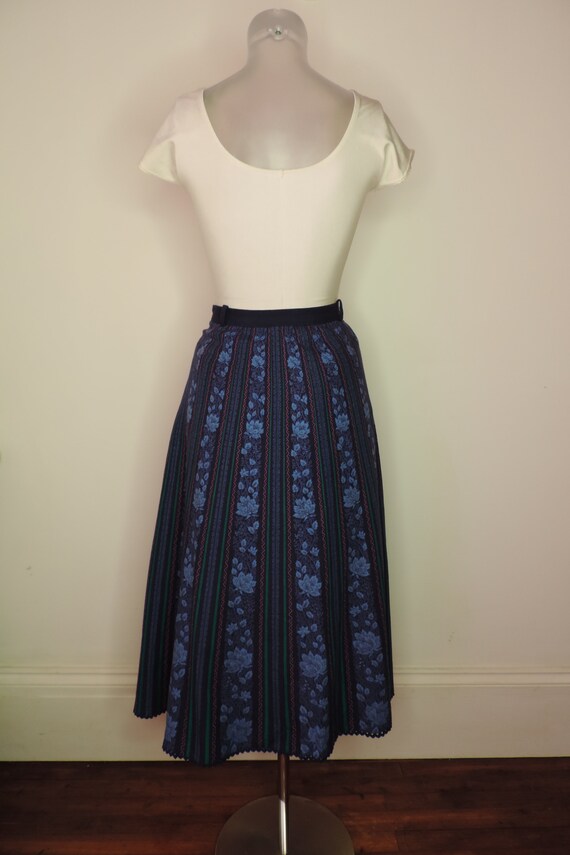 VINTAGE Dirndl Skirt/Blue Black Stripe Floral Fol… - image 4