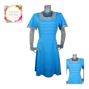 VINTAGE 1960s Dress /Blue Floral Mini Dress /UK 12 Fr 40/ 60s Dress /Mod Dress/ Retro Dress/Secretary  Dress/Psychedelic/Woman&#39;s Dress
