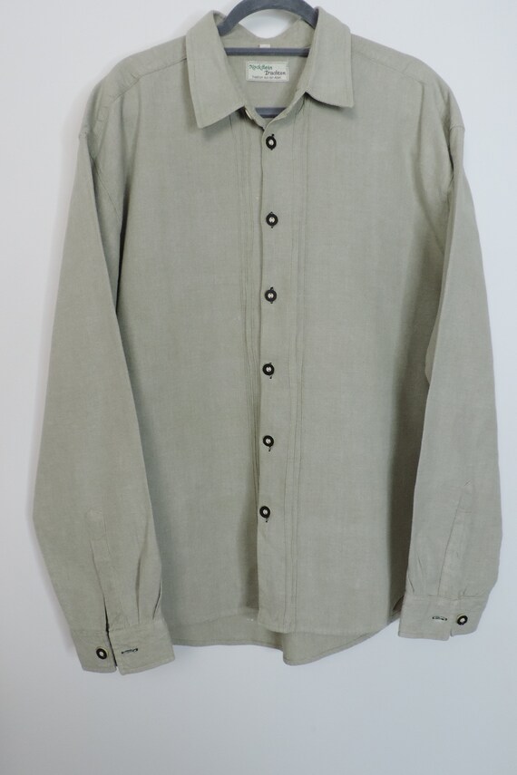 Men's Vintage Bavarian Folk Shirt/Beige Rustic Co… - image 3