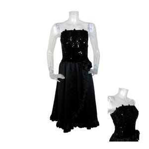 VINTAGE 1980s Dress/Black Velvet Sequin Bustier Party Dress/UK 10 F 38 /80s Dress/Bohemian Dress/Party Dress/Evening Dress/Black Dress