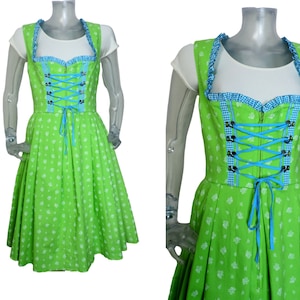 VINTAGE Dirndl Dress/Apple Green Flower Bohemian Folk Dress UK 10 Fr 38 Oktoberfest/Bavarian/Austrian/German/Tyrolean/Costume/Cottagecore