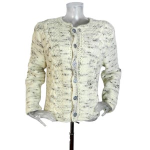 Vintage Cream Black Fleck Chunky Aran Knit Bavarian Folk Cardigan /Medium /Dirndl Jacket/Oktoberfest/Cottagecore/Austrian/Trachten/Tyrolean/