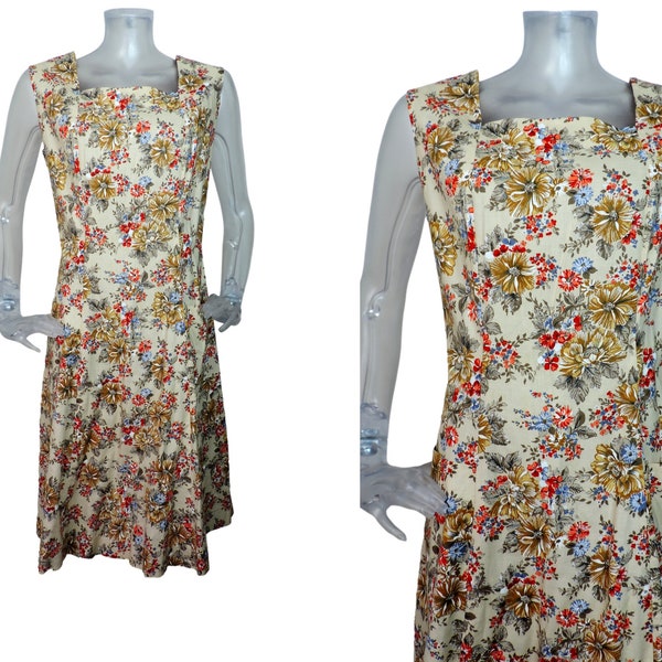 BARGAIN BOX***Vintage 1960s Dress /Summer Floral Cotton A-line Pinafore Dress /UK 14 F 42/ 60s Dress /Flower print / Swing Dress/ Sun dress/