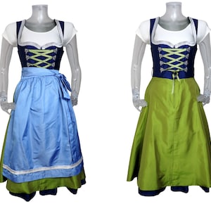 Vintage Folk Dirndl Dress/Chartreuse Green Blue Bohemian Dress UK 8 Fr 36 /Cottagecore/Oktoberfest/Bavarian/Austrian/German/Tyrolean/Costume