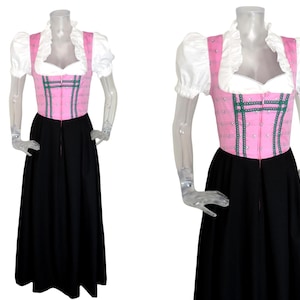 VINTAGE Folk Dress/Pink Flower Bohemian Dirndl Dress UK 8 Fr 36 Oktoberfest/Bavarian/Prairie Dress/Tyrolean/Trachten/Cottagecore