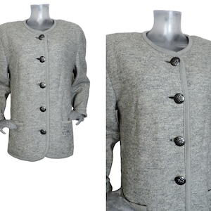 Vintage Wool Bavarian Folk Jacket/ Light Grey Tyrolean Winter Jacket Cardigan/UK 12 Fr 40/Dirndl Jacket/Oktoberfest/Alpen/Austrian/Edelweiss