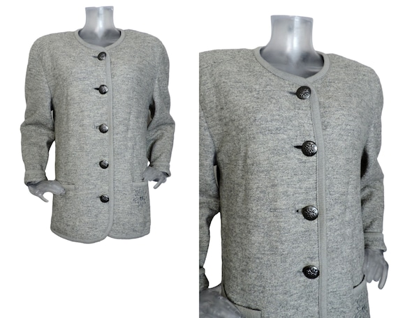 Vintage Wool Bavarian Folk Jacket/ Light Grey Tyr… - image 1