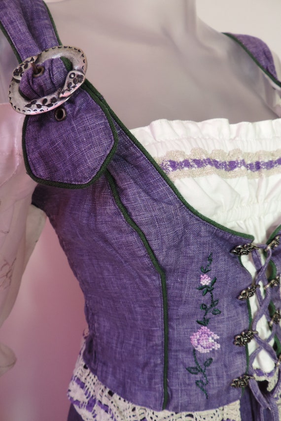 VINTAGE Folk Dress/Purple 2 Pc Skirt Bodice Dirnd… - image 9