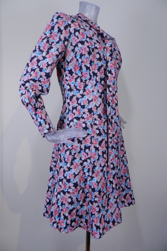 French VINTAGE 1970s Dress/Retro Blue Pink Floral… - image 4