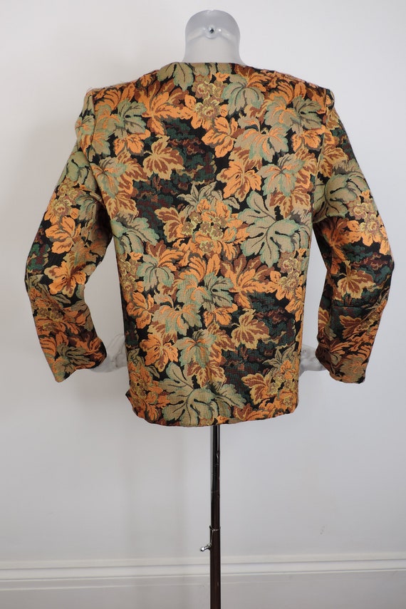 Vintage 1980's Folk Jacket/ Orange Green Leaf Tap… - image 5