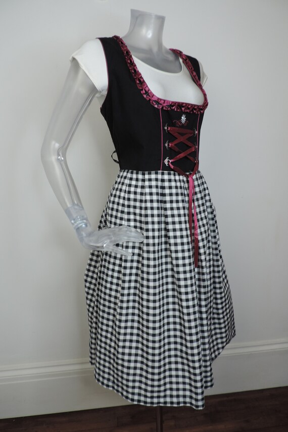 VINTAGE Dirndl Dress/ Black White Check Bohemian … - image 6