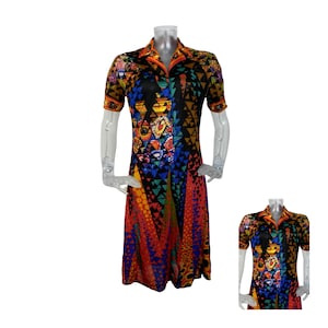 VINTAGE 1970s Dress/Retro Dress Pop Art Flower Shift Dress UK 10 Fr 38/Bohemian Dress/70s dress/Psychedelic/ Mod Dress/GoGo Dress/Geometric
