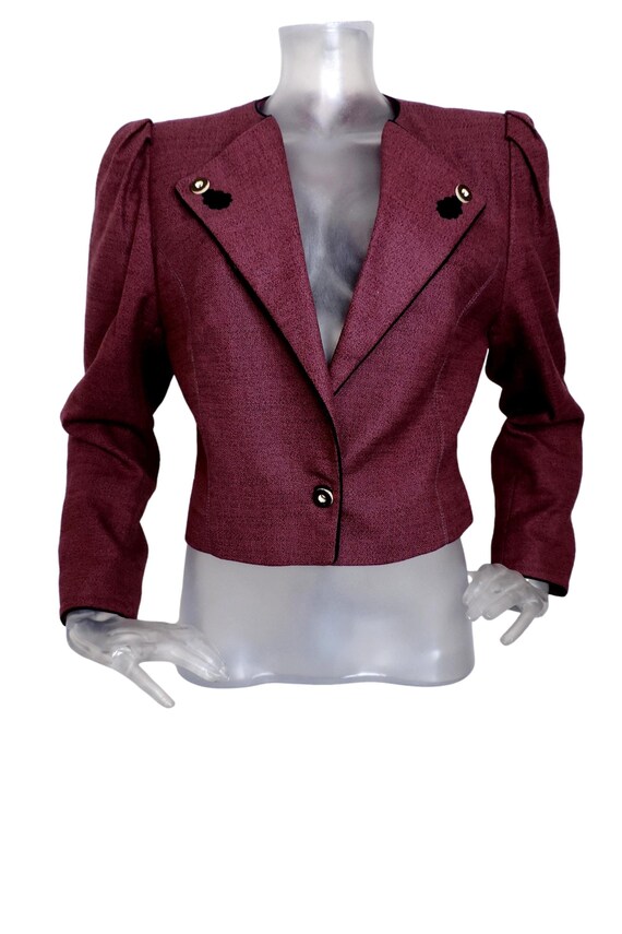 Vintage Bavarian Folk Jacket/ Plum Wine Black Leaf Cropped Jacket 