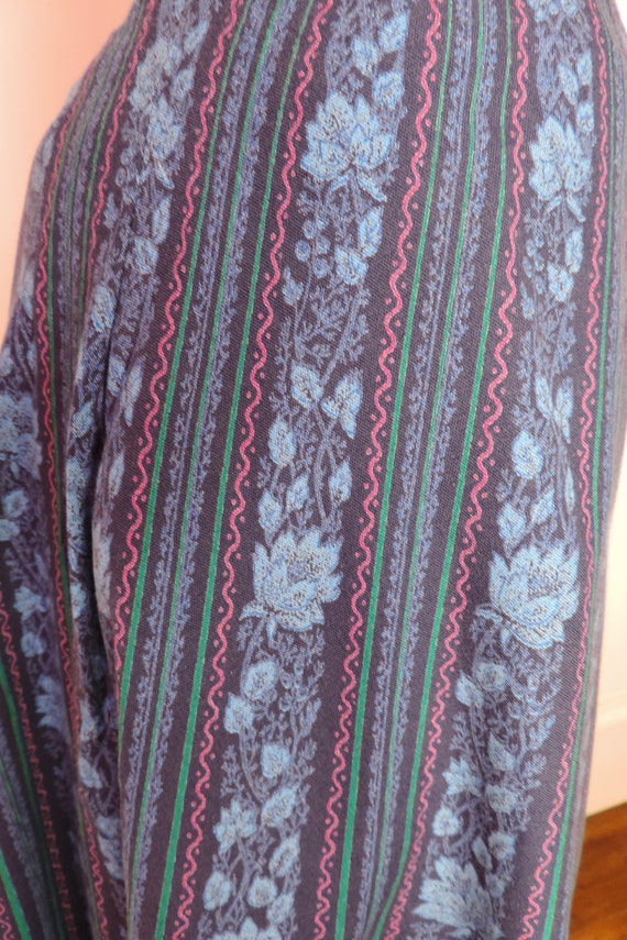 VINTAGE Dirndl Skirt/Blue Black Stripe Floral Fol… - image 7