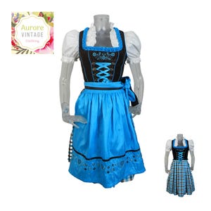 VINTAGE Dirndl Dress/Blue Check Bohemian Folk Dress UK 8 F 36 Oktoberfest/Bavarian Dress/Austrian Dress/German/Tyrolean Dress/Cottagecore