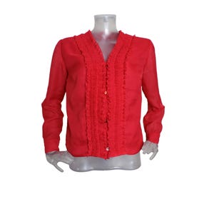 Vintage 1960s Blouse top/Retro Raspberry Red Frill Front Blouse/ Medium/ Mod chic/Retro/ 60s blouse/scooter top/gogo/bohemian/classic
