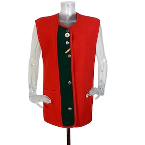 Vintage Wool Bavarian Folk Gilet/Red Body Warmer/M /Dirndl Jacket/Oktoberfest/Cottagecore/Austrian/Trachten/Tyrol/Waistcoat/Winter