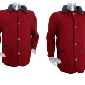 Vintage Wool Bavarian Folk Jacket/ Wine Red Tyrolean Winter Jacket Cardigan/UK 14-16 Fr 44/Dirndl Jacket/Oktoberfest/Alpen/Country Chic