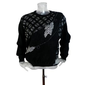 Vintage 1980s Retro Black Silver Metallic Applique Jumper/ M/ Pullover/ Fleece/Evening Jumper/ Smart Wear Jumper/Soft/Black Jumper/Party