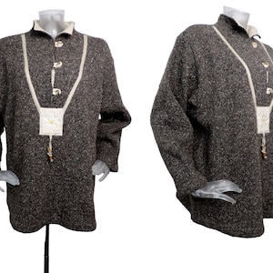 Unisex Brown Wool Bavarian Knit Top Flower Wallmann Folk Pullover Jumper/Large/Oktoberfest/Cottagecore/Austrian/Trachten/Tyrolean/Nordic