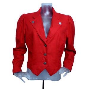 Vintage Bavarian Folk Jacket/ Chic Red Cotton  Cropped Jacket/UK 14 Fr 42//Oktoberfest/Cottagecore/Austrian/Trachten/Tyrolean