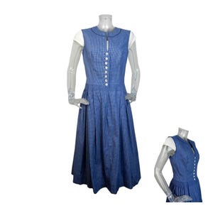 Vintage Dirndl Dress Blue Check Folk Dress/ UK 10 Fr 38 /Oktoberfest /Austrian/Trachten/German /Tyrolean/Bavarian/Alpen Dress/Cottagecore