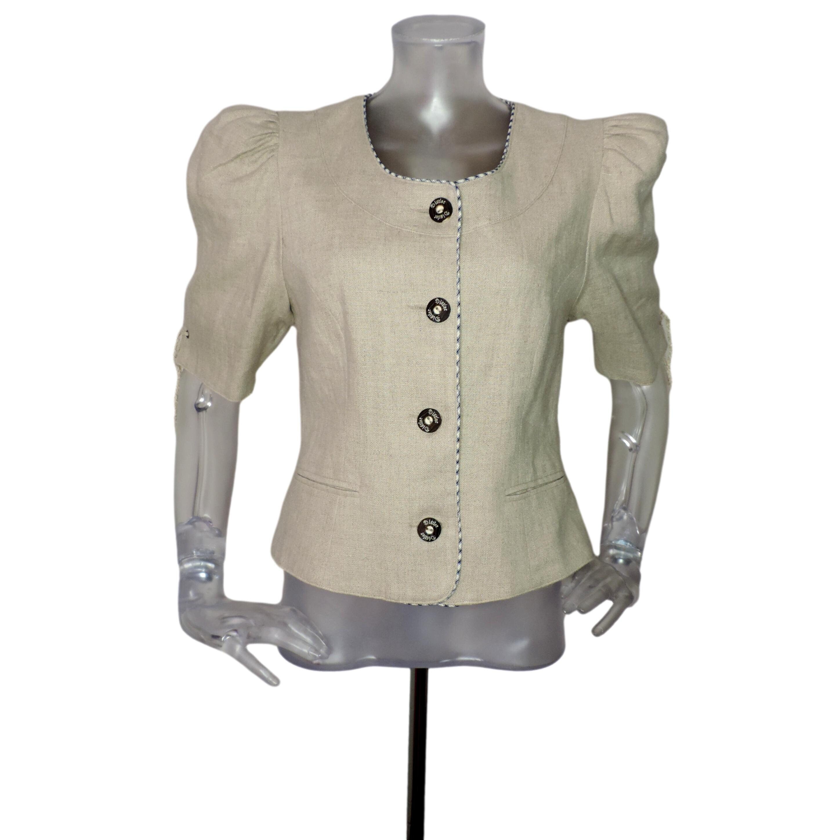 Vintage Bavarian Folk Jacket/ Natural Linen Summer Jacket/uk 10 Fr