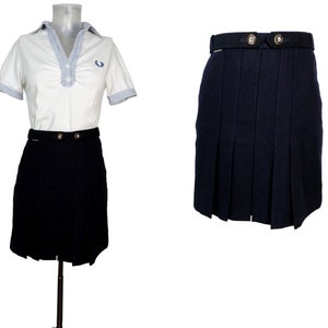 VINTAGE 80s Navy Blue Wool Pleated Preppy Mini Skirt/UK 8 Fr 36/1980s skirt/School Girl /New Wave / Sloane Chic/Retro/ Blue Skirt/Tyrol