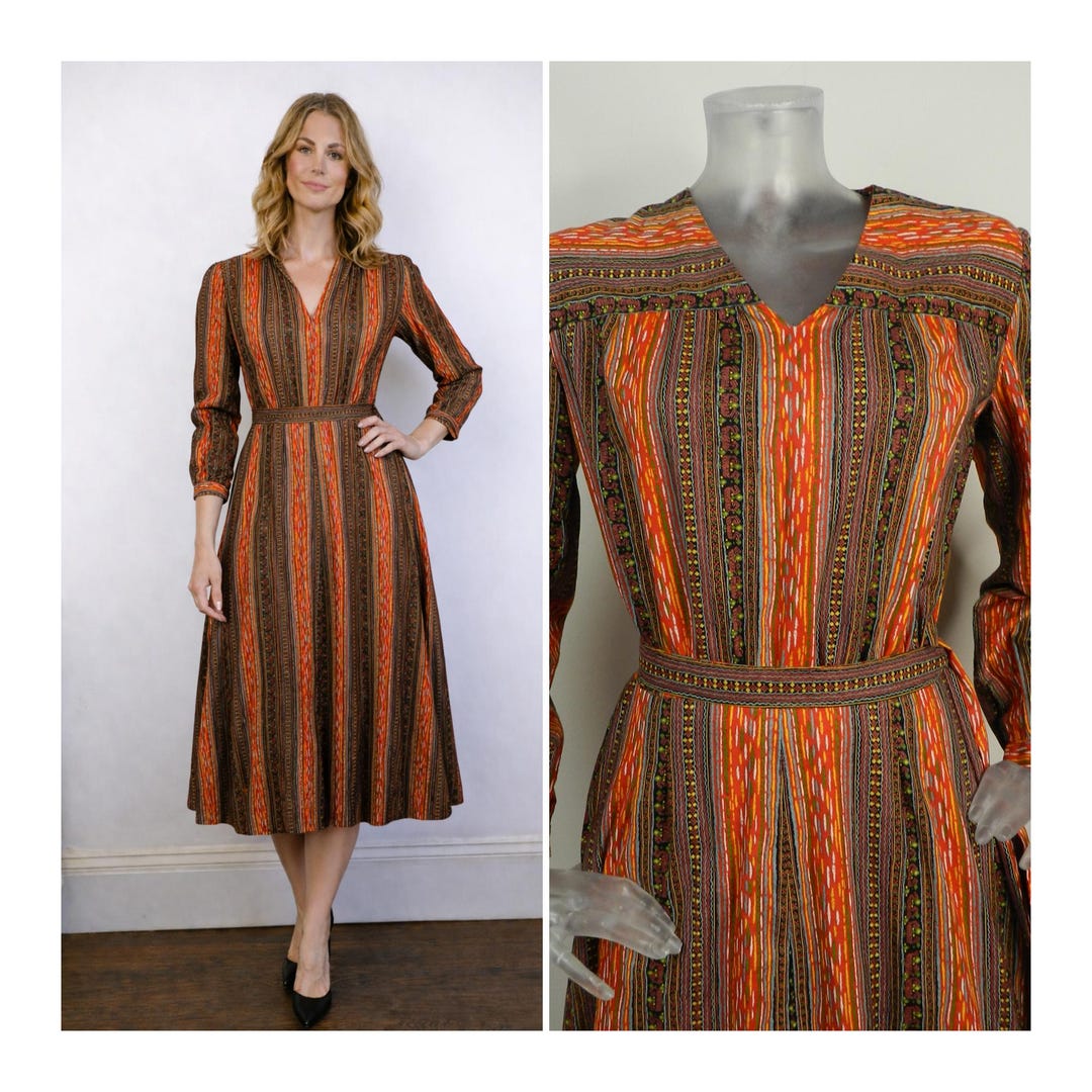 VINTAGE 1970s Dress orange Pattern Stripe UK 12 F 40 70s Bohemian Etsy VINTAGE 1970s Dress orange Pattern Stripe UK 12 F 40 70s Bohemian Etsy