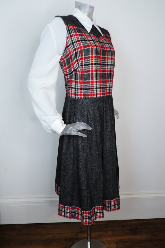 French VINTAGE 1960s Dress /Grey Wool Tartan Skir… - image 7