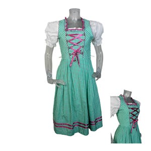 VINTAGE Dirndl Dress/Green Check Boho Folk Dress UK 8 Fr 36 Oktoberfest/Bavarian/Austrian Dress/Tyrolean Dress/Cottagecore/Party Dress