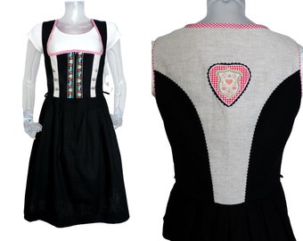 VINTAGE Dirndl Dress/Black Check Heart Folk Dress/Bohemian UK 12 Fr 40 Oktoberfest/Bavarian/Austrian/German/Tyrolean/Trachten/Cottagecore