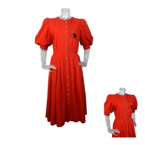 VINTAGE Folk Dress/Red Cotton Dirndl Dress UK 14 Fr 42 Oktoberfest/Bavarian/Austrian/Cottagecore/Tyrolean Dress/Renaissance/Trachten/Country