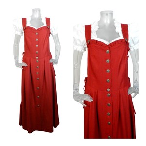 Vintage Dirndl Dress/Ruby Red Folk Dress/ UK 16 Fr 44 /Oktoberfest /Austrian/Trachten/German /Tyrolean/Bavarian/Alpen Dress/Cottagecore