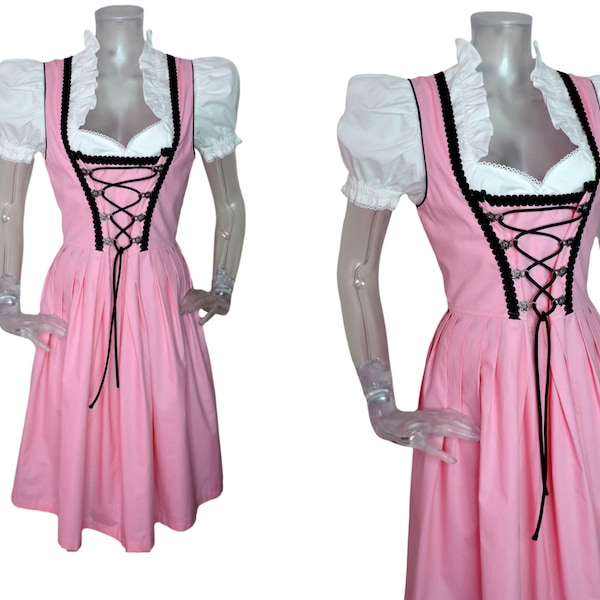 Vintage Folk Dirndl Dress/ Pink Black Bohemian Dress UK 14 Fr 42 /Cottagecore/ Oktoberfest/Bavarian/Austrian/German/Tyrolean/Costume