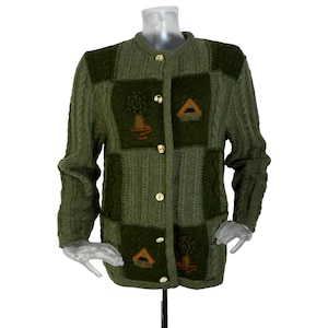 Vintage Green Cable Knit Bavarian Folk Cardigan Novelty /Medium /Dirndl Jacket/Oktoberfest/Cottagecore/Austrian/Trachten/Tyrolean/Nordic