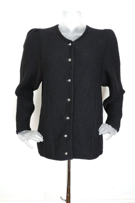 Vintage Bavarian Folk Cardigan/ Black Knitted But… - image 2