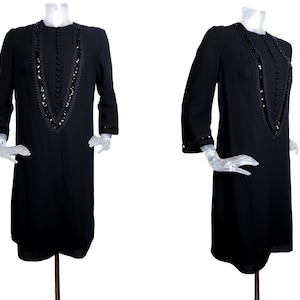 Vintage 1960s Black Sequin Trim Mod Sheath Dress Cocktail Party Dress UK 16 FR 44  Evening dress / Black dress / 60s dress