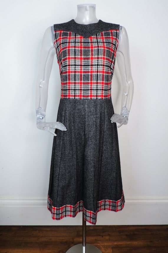 French VINTAGE 1960s Dress /Grey Wool Tartan Skir… - image 3