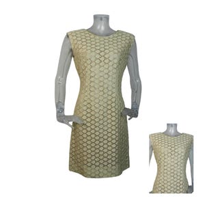 VINTAGE 1960s Dress /Eyelet Dress /UK 10 Fr 38/ 60s Dress /Mod Dress / Retro Dress/Sheath Dress/GoGo/ Psychedelic/Beige Dress/Woman&#39;s Dress