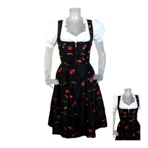 Vintage Dirndl Dress/Black Embroidered Alpen Dress/UK 8 F36/Oktoberfest/Bavarian Dress/Austrian/German/Tyrolean Dress/Cottagecore/Folk Dress
