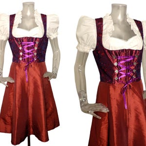 VINTAGE Dirndl Dress/Wine Red Sequin Bohemian Folk Dress UK 10 Fr 38 Oktoberfest/Bavarian/Austrian/German/Tyrolean/Costume/Cottagecore