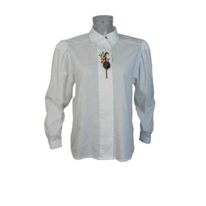 Vintage folkblouse/witte appliqué hoed boho blouse top UK 10 Fr 38/ wit overhemd/ Cottagecore/country blouse/ Tiroler blouse/Dirndl