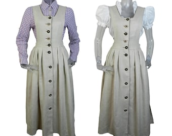 VINTAGE Dirndl Dress/Linen Pinafore Bohemian Folk Dress UK 10 Fr 38 Oktoberfest/Bavarian /Austrian/Prairie Dress/Alpen Dress/Cottagecore