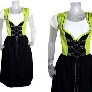 Bavarian VINTAGE Chartreuse Green Black Dirndl Dress UK 14 Fr 42  Oktoberfest Bohemian /Austrian / Trachten  German /Tyrolean/Beer Festival