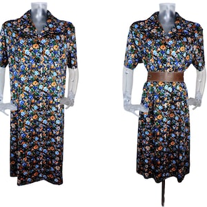 VINTAGE 1970s Dress/Retro Orange Blue Floral Dress /UK 20 Fr 48/70s Dress/Mod Dress/Dagger Collar / Pop Flower/ Plus Size