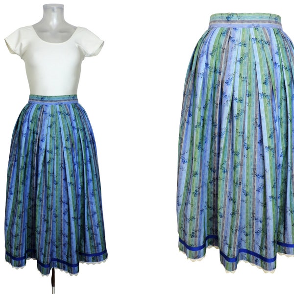 VINTAGE Dirndl Skirt/Blue Green Floral  Folk Skirt UK 14 F 42/Boho/Bavarian/Oktoberfest/Tyrolean/Country Skirt/Prairie Skirt/Cottagecore