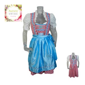 VINTAGE Dirndl Dress/Pink Check Bohemian Folk Dress UK 10 F 38 Oktoberfest/Bavarian Dress/Austrian Dress/German/Tyrolean Dress/Cottagecore