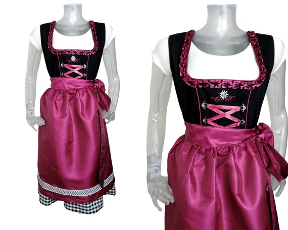 VINTAGE Dirndl Dress/ Black White Check Bohemian … - image 1